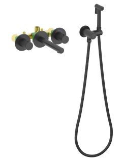 Смеситель встраиваемый для раковины Timo Saona 2383/03SM с гигиеническим душем чёрный